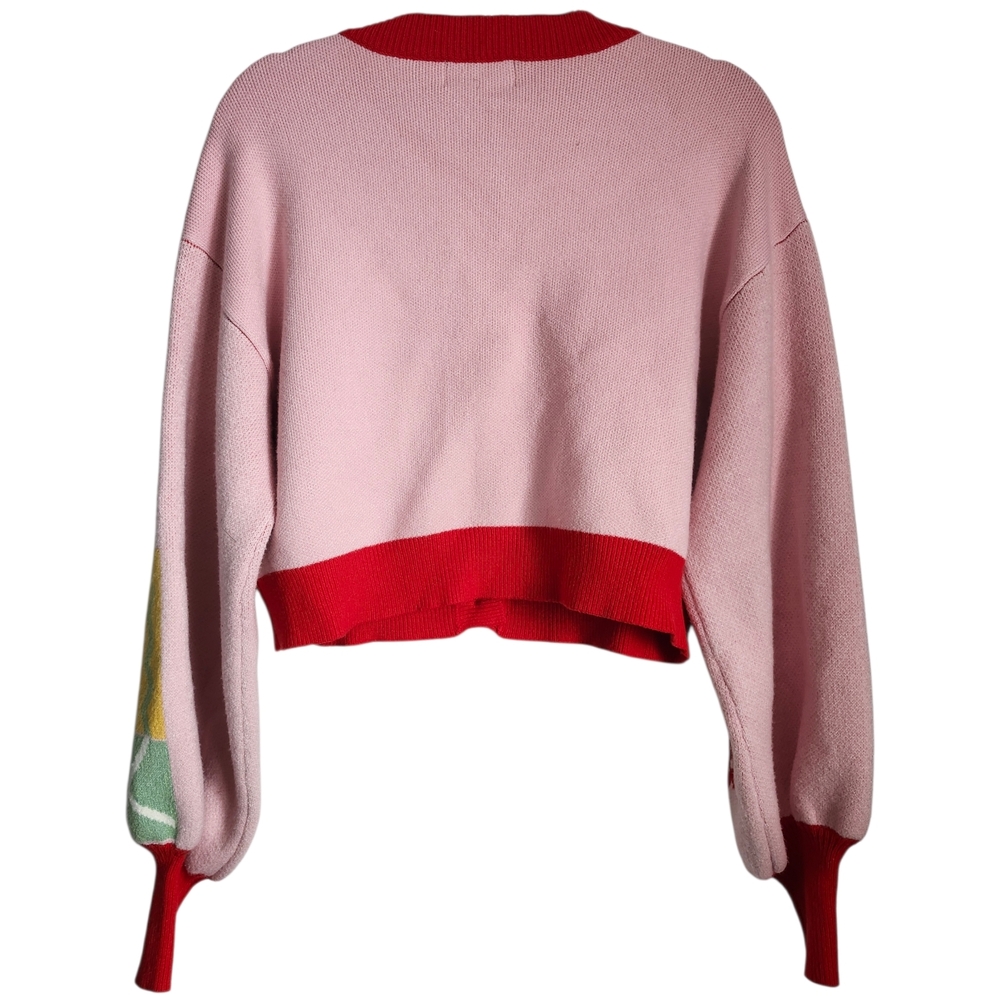 Cider Pink Red Multicolor Mushroom Patchwork Cardigan - Picture 2 of 6